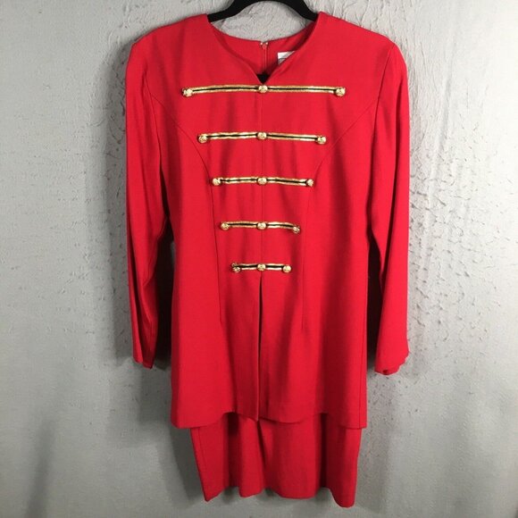Vintage Kristy Petites Dress Womens 4P Red Gold Military Nutcracker Soldier - Picture 1 of 16